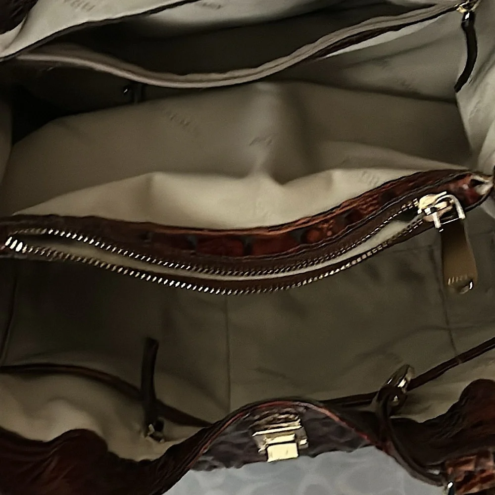 Brahmin Luxurious Brown Crocodile Skin Imprint Leather Elisa Handbag Purse 🌺🌺 - Picture 11 of 15